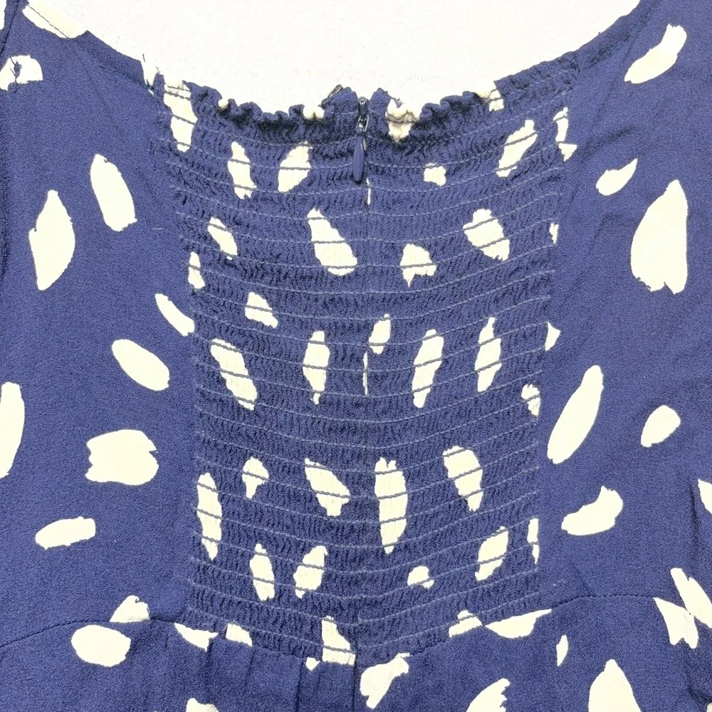 Reformation‎ Cammi Navy Cream Polka Dot Puff Sleeve Mini Dress Size 6